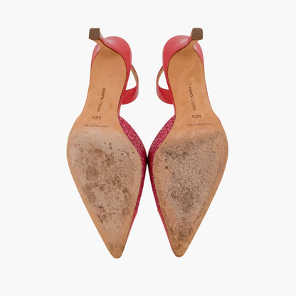Manolo Blahnik Carolyne Slingback Pumps in Pink Rattan & Patent Size 40.5