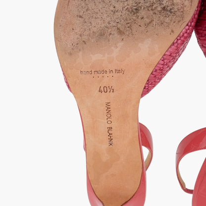 Manolo Blahnik Carolyne Slingback Pumps in Pink Rattan & Patent Size 40.5