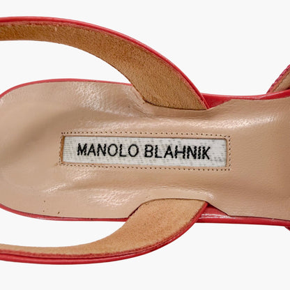 Manolo Blahnik Carolyne Slingback Pumps in Pink Rattan & Patent Size 40.5