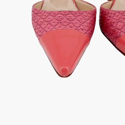 Manolo Blahnik Carolyne Slingback Pumps in Pink Rattan & Patent Size 40.5