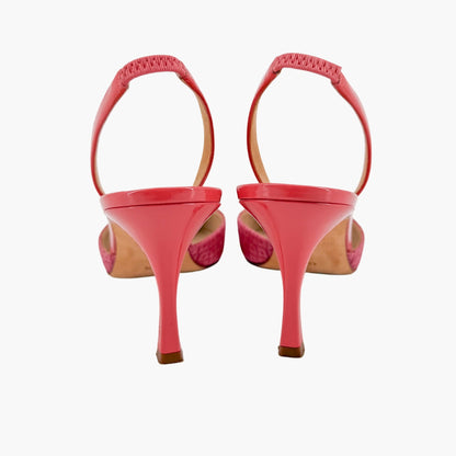 Manolo Blahnik Carolyne Slingback Pumps in Pink Rattan & Patent Size 40.5