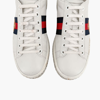 Gucci Ace Crystal Platform Sneakers in White Leather Size 37
