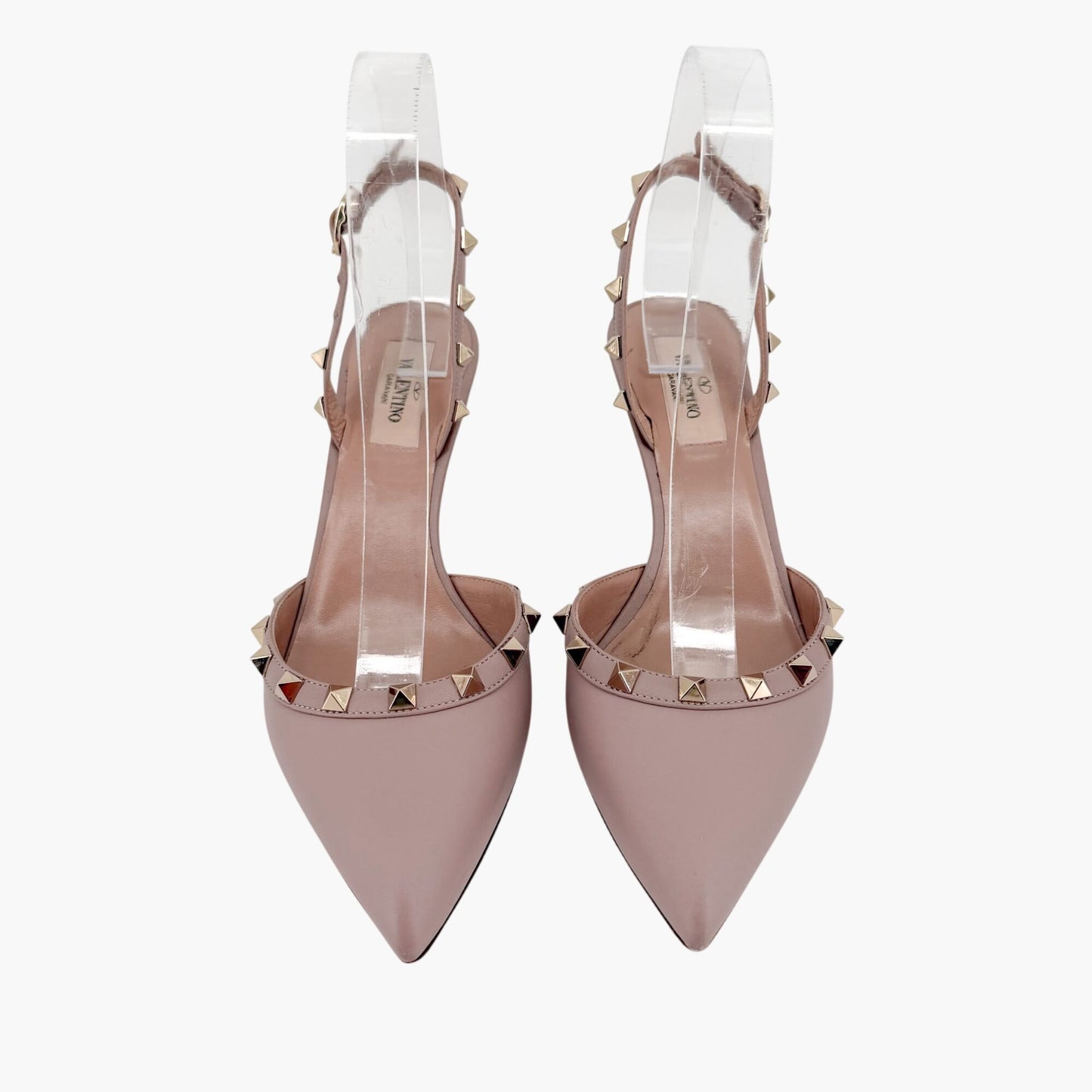 Valentino Rockstud Slingback Pumps in Poudre Beige Leather Size 37