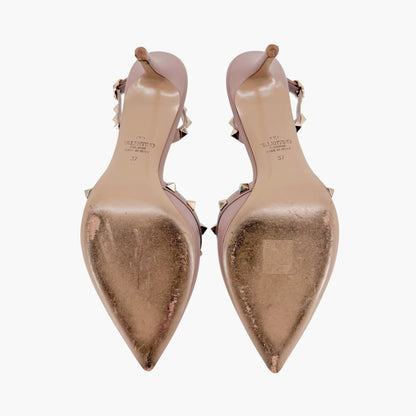 Valentino Rockstud Slingback Pumps in Poudre Beige Leather Size 37