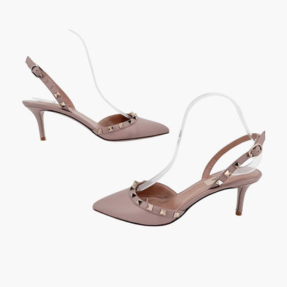 Valentino Rockstud Slingback Pumps in Poudre Beige Leather Size 37