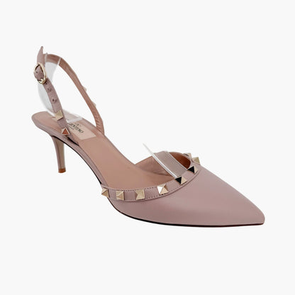 Valentino Rockstud Slingback Pumps in Poudre Beige Leather Size 37