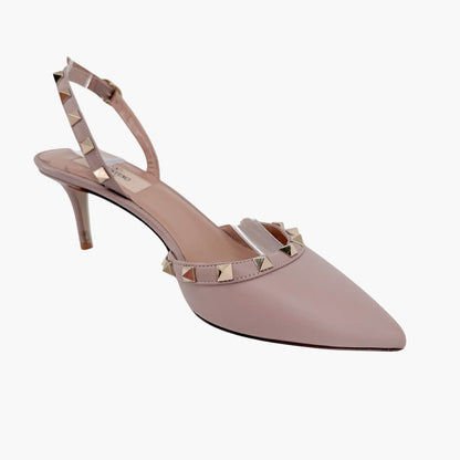 Valentino Rockstud Slingback Pumps in Poudre Beige Leather Size 37