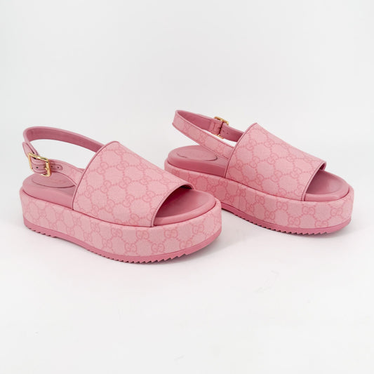 Gucci Angelina GG Platform Sandals in Pink Monogram Canvas Size 39.5