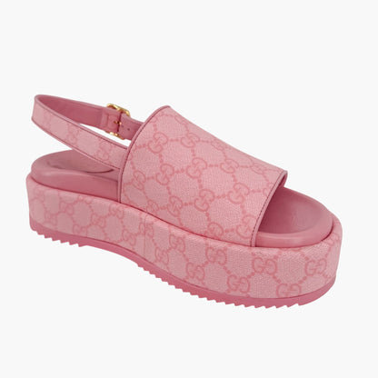 Gucci Angelina GG Platform Sandals in Pink Monogram Canvas Size 39.5