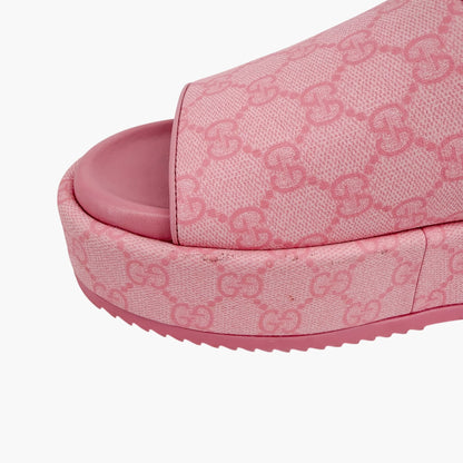 Gucci Angelina GG Platform Sandals in Pink Monogram Canvas Size 39.5