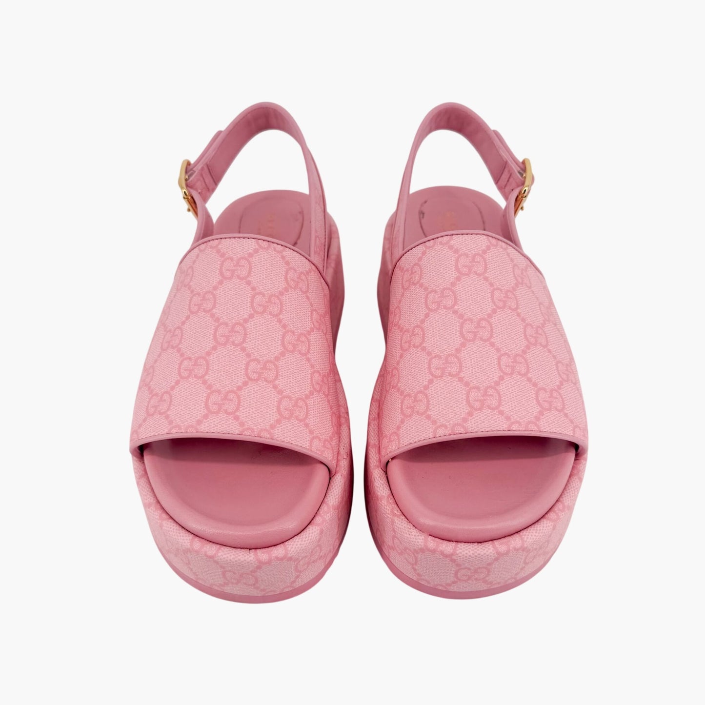 Gucci Angelina GG Platform Sandals in Pink Monogram Canvas Size 39.5