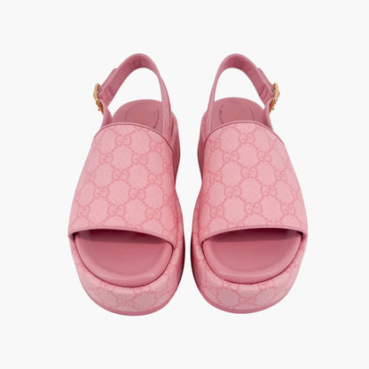 Gucci Angelina GG Platform Sandals in Pink Monogram Canvas Size 39.5
