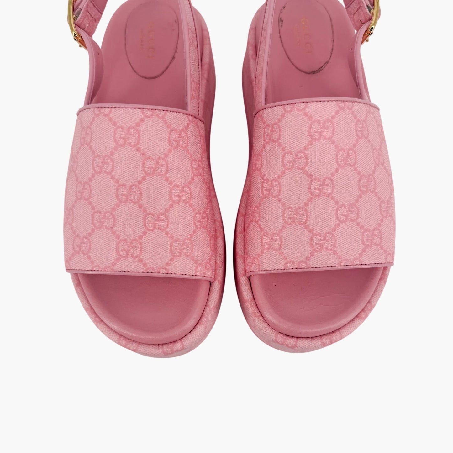 Gucci Angelina GG Platform Sandals in Pink Monogram Canvas Size 39.5