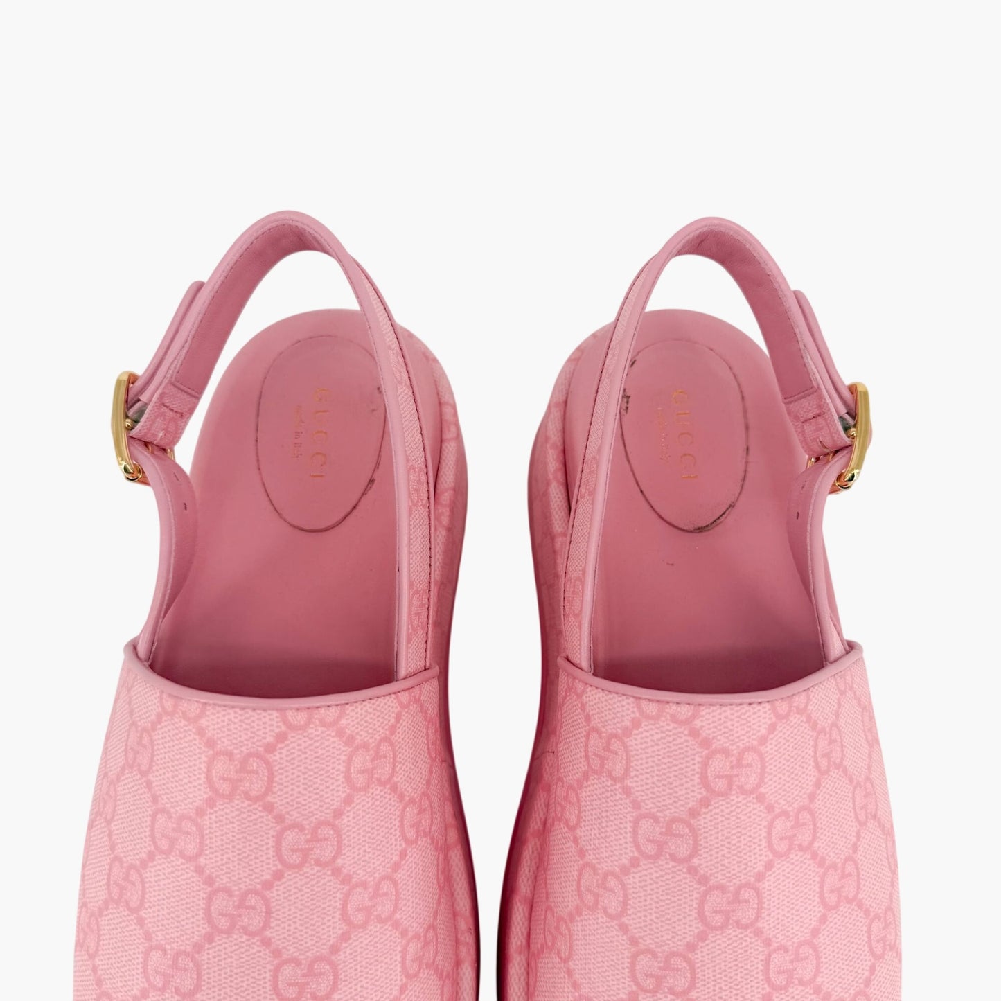 Gucci Angelina GG Platform Sandals in Pink Monogram Canvas Size 39.5