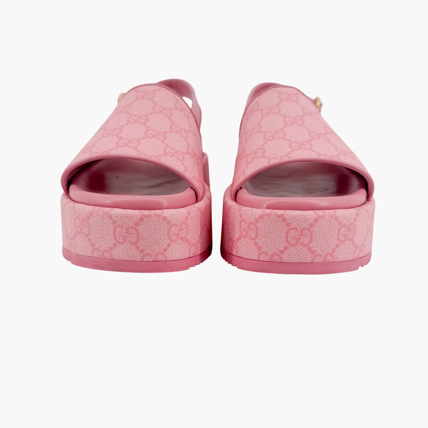 Gucci Angelina GG Platform Sandals in Pink Monogram Canvas Size 39.5