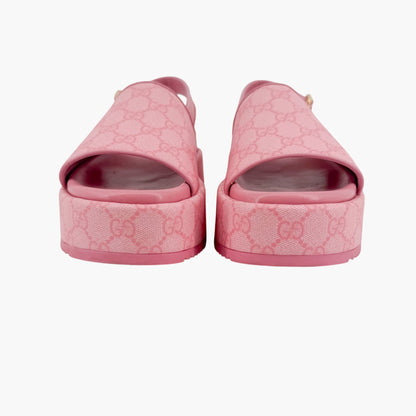 Gucci Angelina GG Platform Sandals in Pink Monogram Canvas Size 39.5