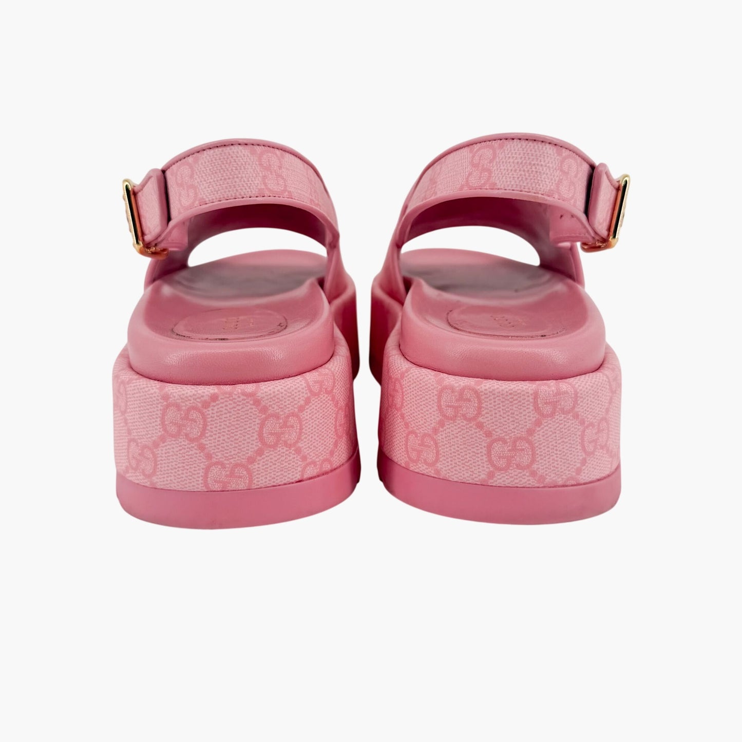 Gucci Angelina GG Platform Sandals in Pink Monogram Canvas Size 39.5