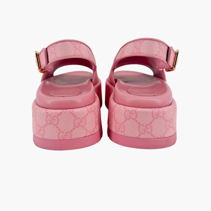 Gucci Angelina GG Platform Sandals in Pink Monogram Canvas Size 39.5