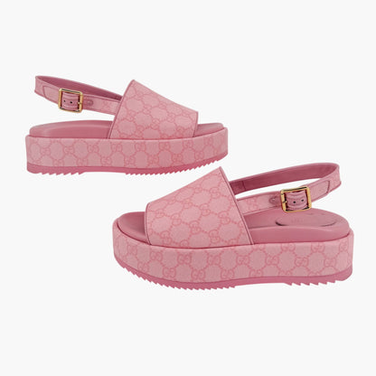 Gucci Angelina GG Platform Sandals in Pink Monogram Canvas Size 39.5