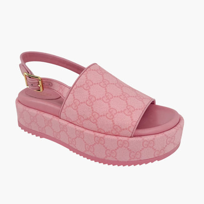 Gucci Angelina GG Platform Sandals in Pink Monogram Canvas Size 39.5