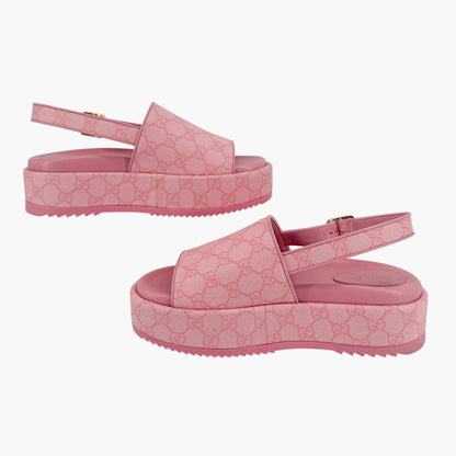 Gucci Angelina GG Platform Sandals in Pink Monogram Canvas Size 39.5