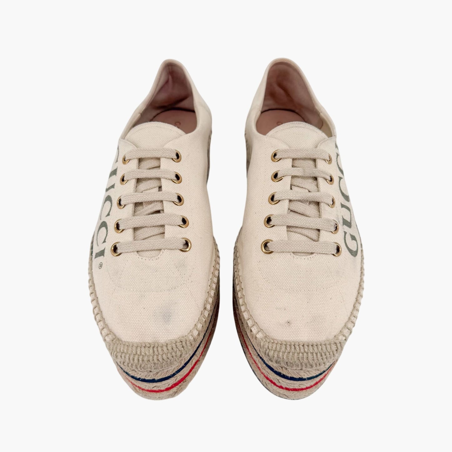 Gucci Lilibeth Platform Logo Espadrille Sneakers in Beige Canvas Size 38