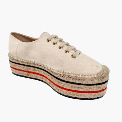 Gucci Lilibeth Platform Logo Espadrille Sneakers in Beige Canvas Size 38