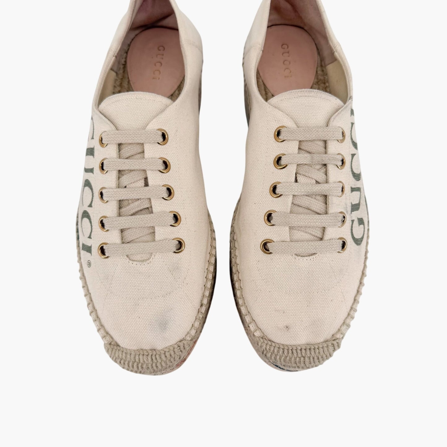 Gucci Lilibeth Platform Logo Espadrille Sneakers in Beige Canvas Size 38