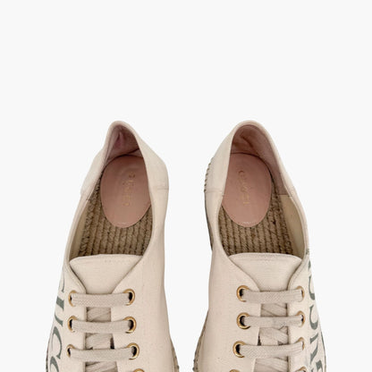 Gucci Lilibeth Platform Logo Espadrille Sneakers in Beige Canvas Size 38