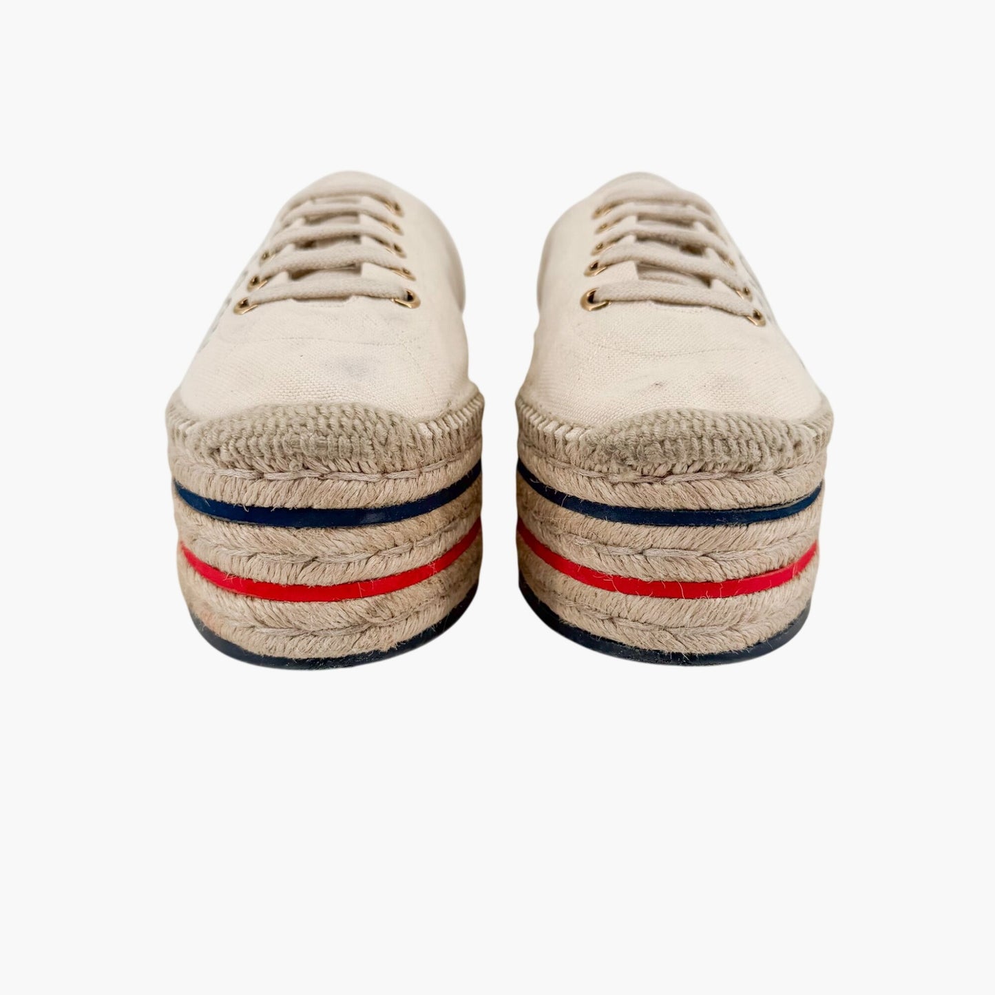 Gucci Lilibeth Platform Logo Espadrille Sneakers in Beige Canvas Size 38