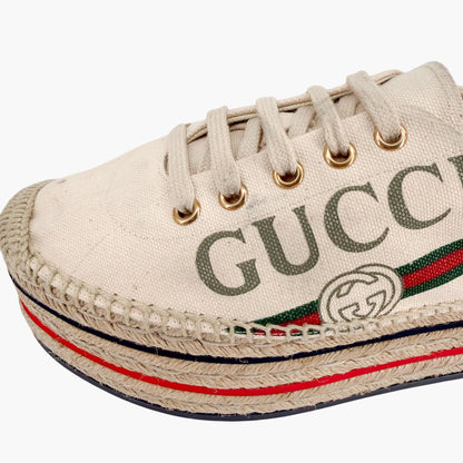 Gucci Lilibeth Platform Logo Espadrille Sneakers in Beige Canvas Size 38