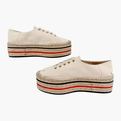 Gucci Lilibeth Platform Logo Espadrille Sneakers in Beige Canvas Size 38