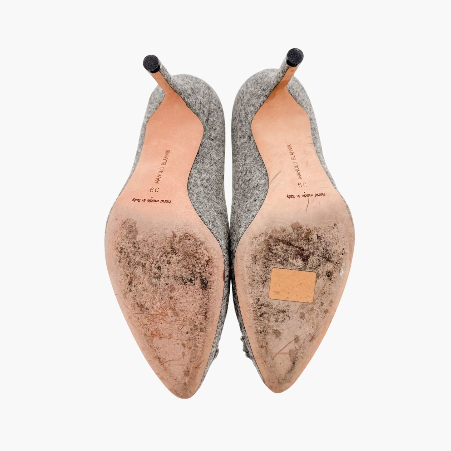 Manolo Blahnik Hangisi 70mm Crystal-Embellished Pumps in Gray Wool Tweed Size 39