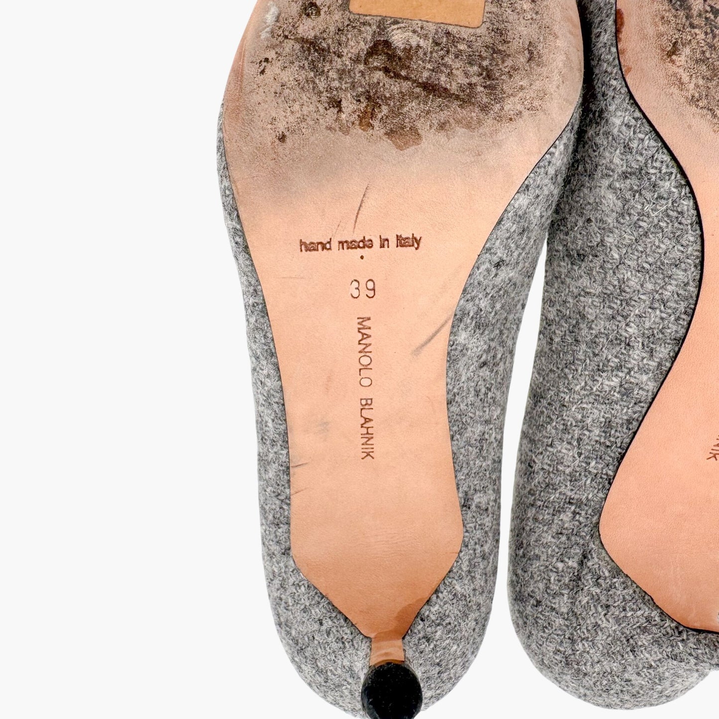 Manolo Blahnik Hangisi 70mm Crystal-Embellished Pumps in Gray Wool Tweed Size 39