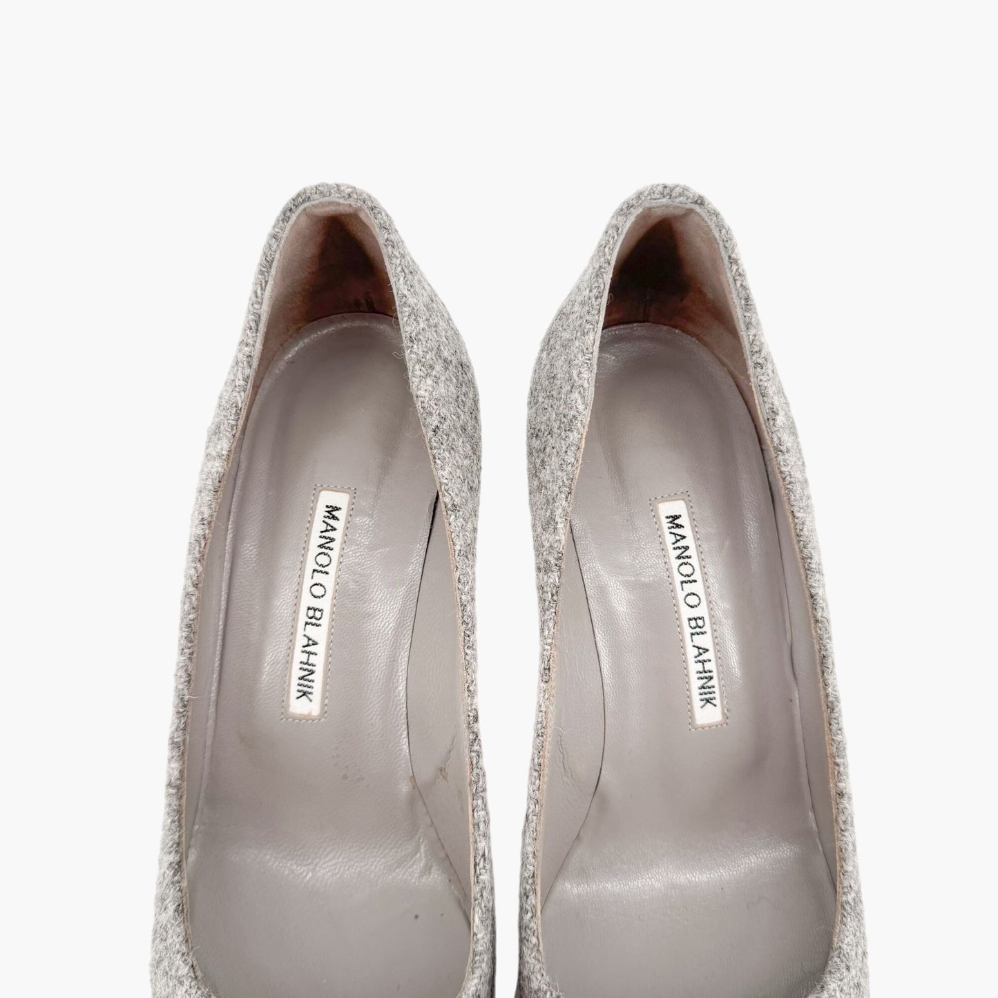Manolo Blahnik Hangisi 70mm Crystal-Embellished Pumps in Gray Wool Tweed Size 39