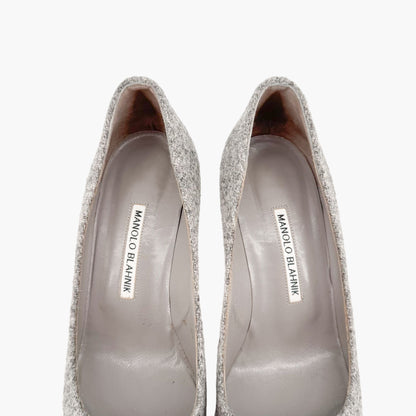 Manolo Blahnik Hangisi 70mm Crystal-Embellished Pumps in Gray Wool Tweed Size 39