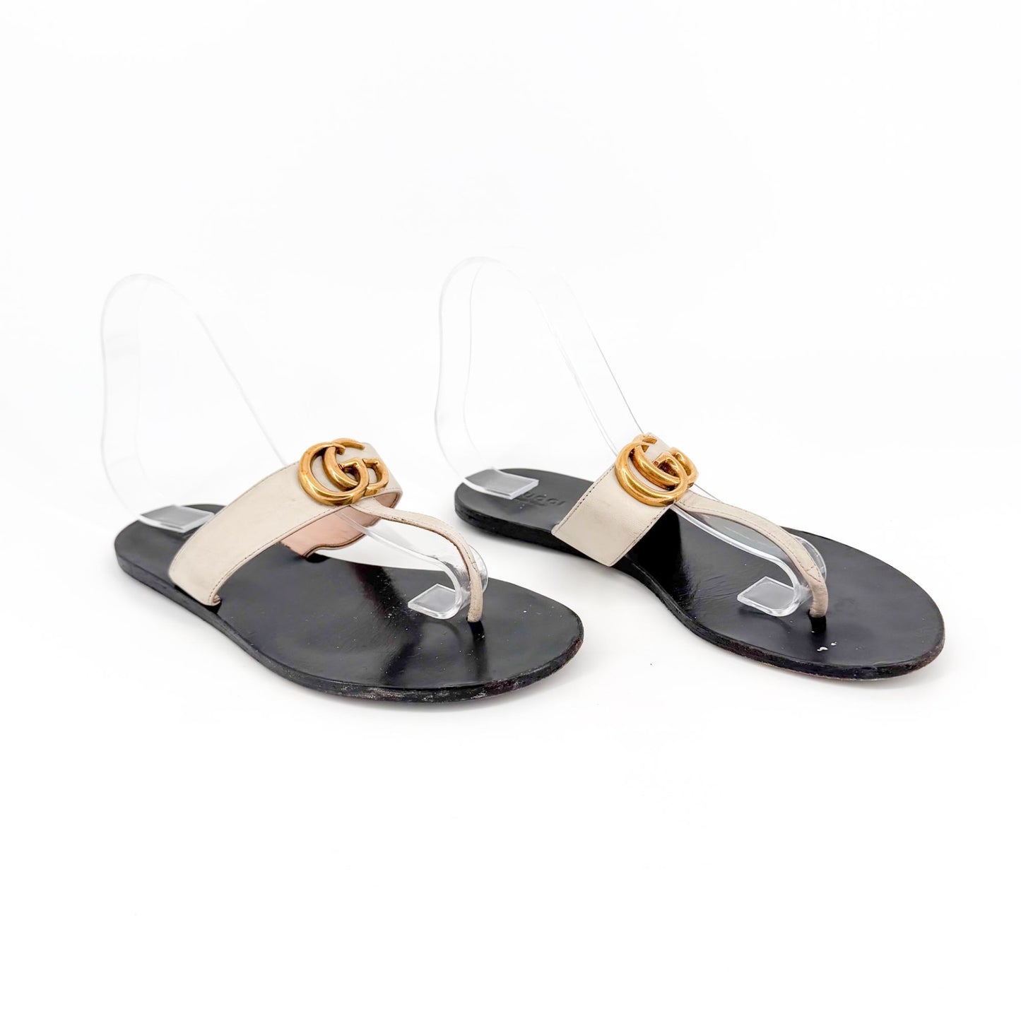 Gucci Marmont GG White Leather Thong Sandals Size 37