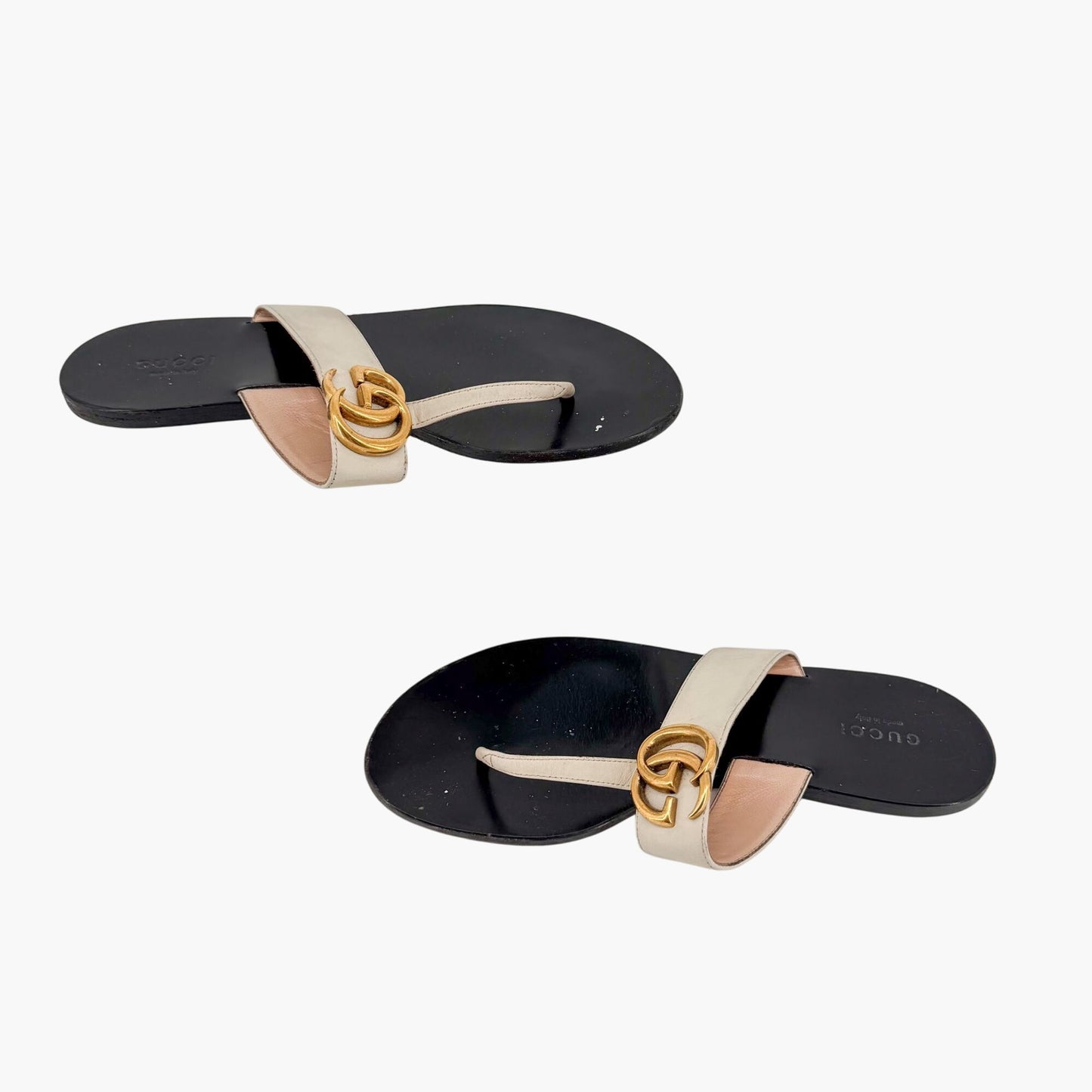 Gucci Marmont GG White Leather Thong Sandals Size 37