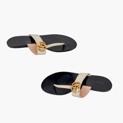 Gucci Marmont GG White Leather Thong Sandals Size 37