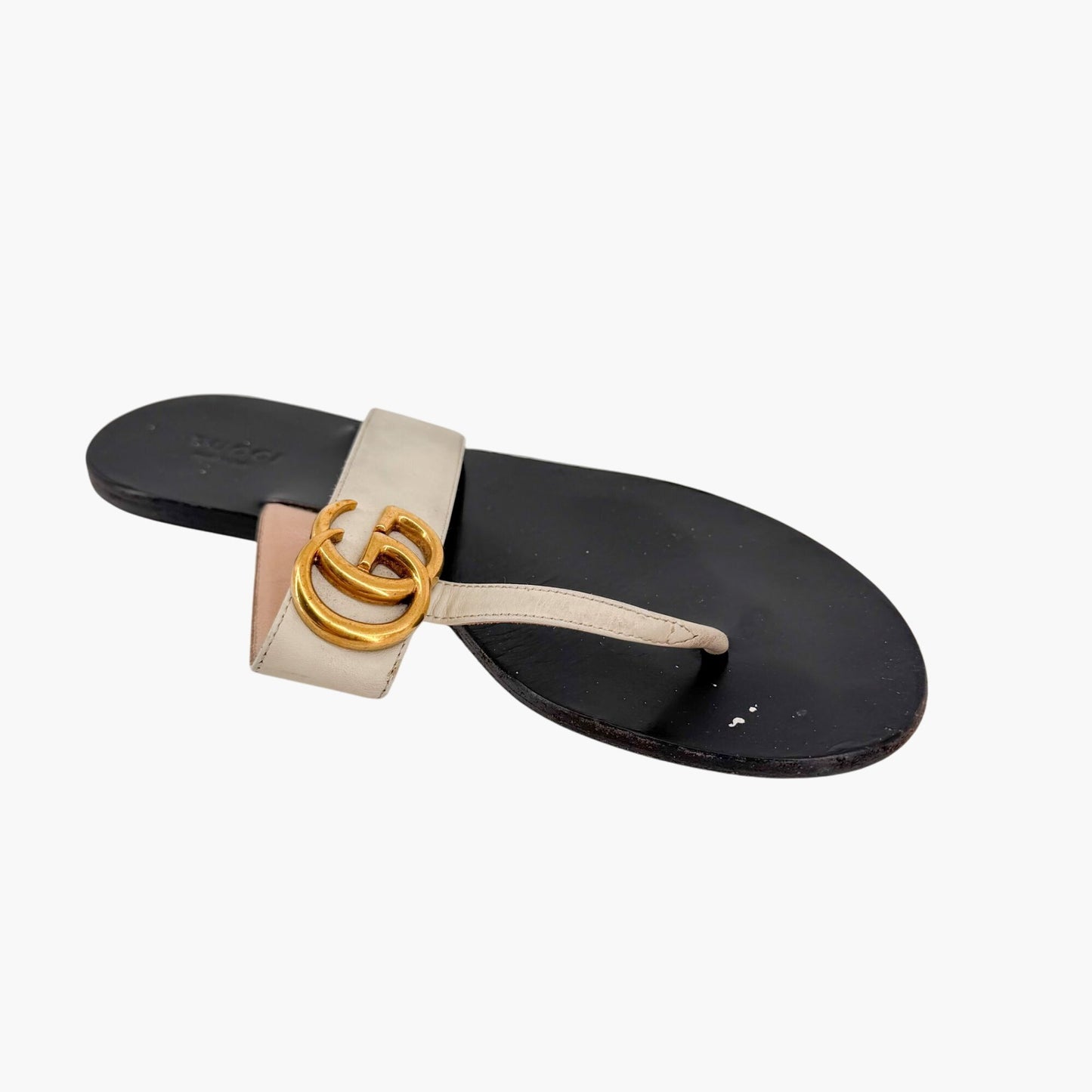 Gucci Marmont GG White Leather Thong Sandals Size 37