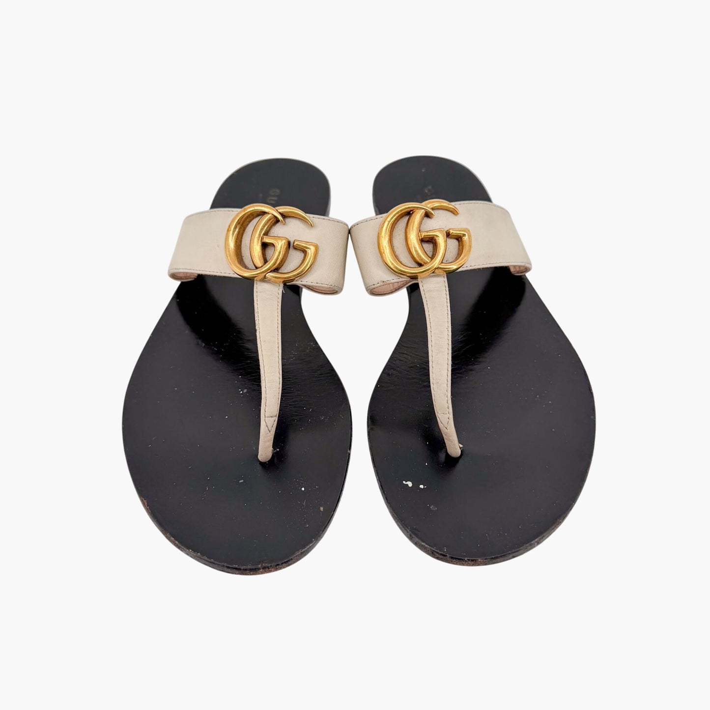 Gucci Marmont GG White Leather Thong Sandals Size 37