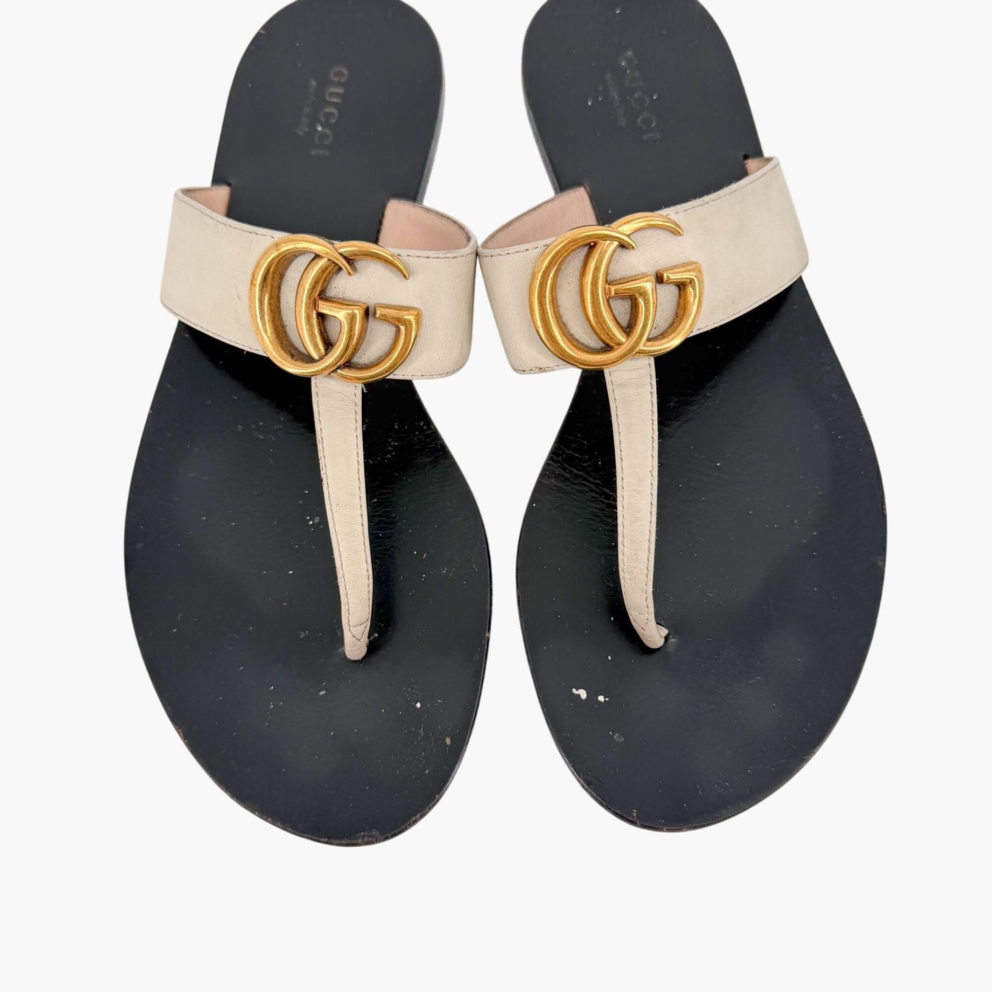 Gucci Marmont GG White Leather Thong Sandals Size 37