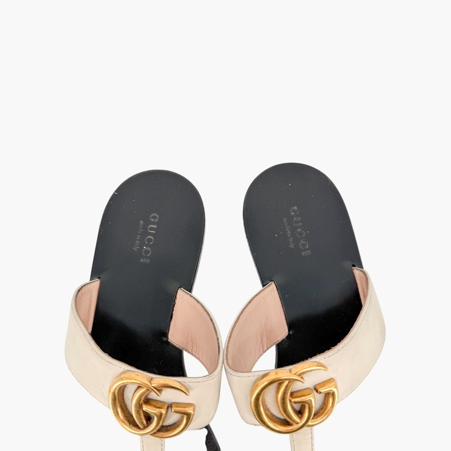 Gucci Marmont GG White Leather Thong Sandals Size 37