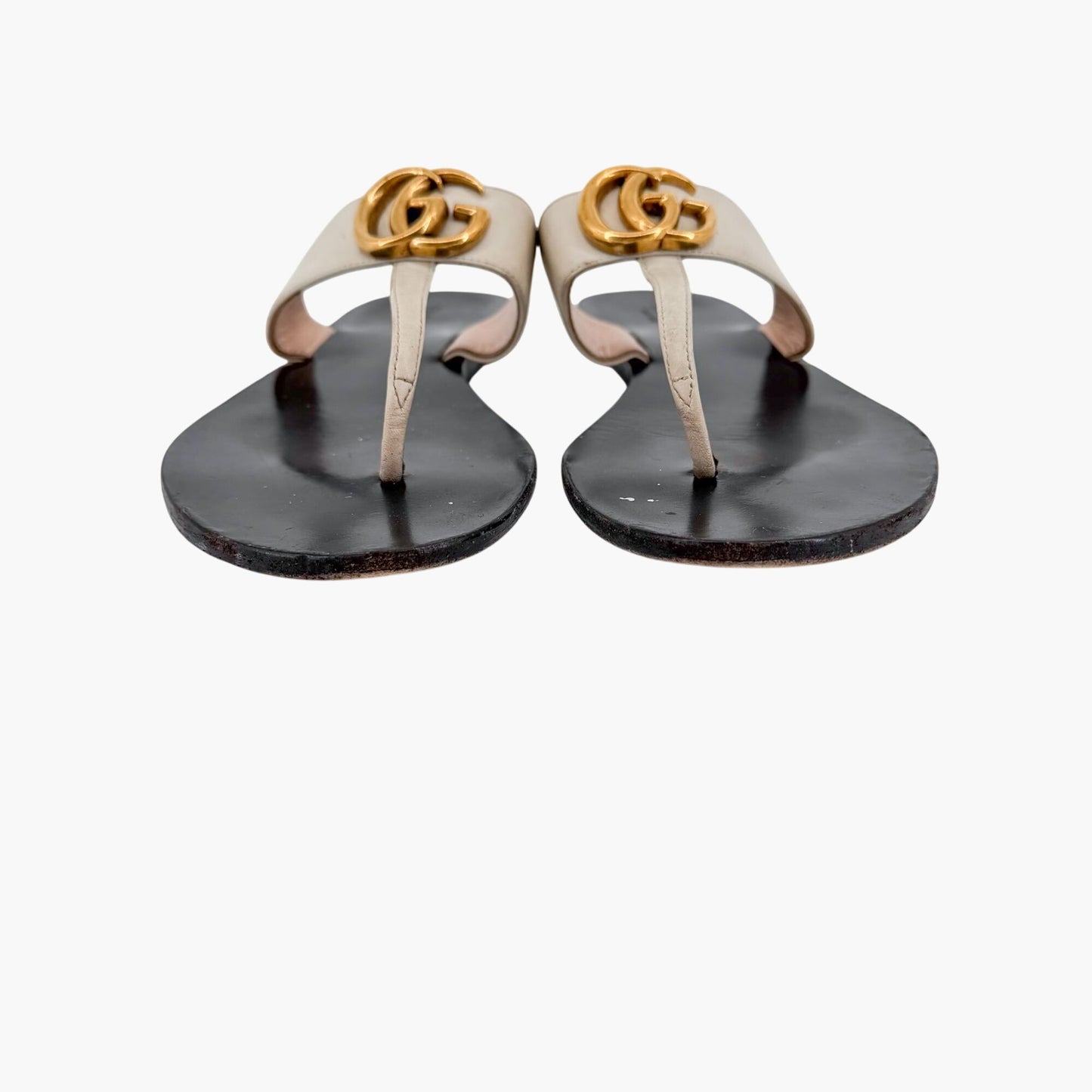 Gucci Marmont GG White Leather Thong Sandals Size 37