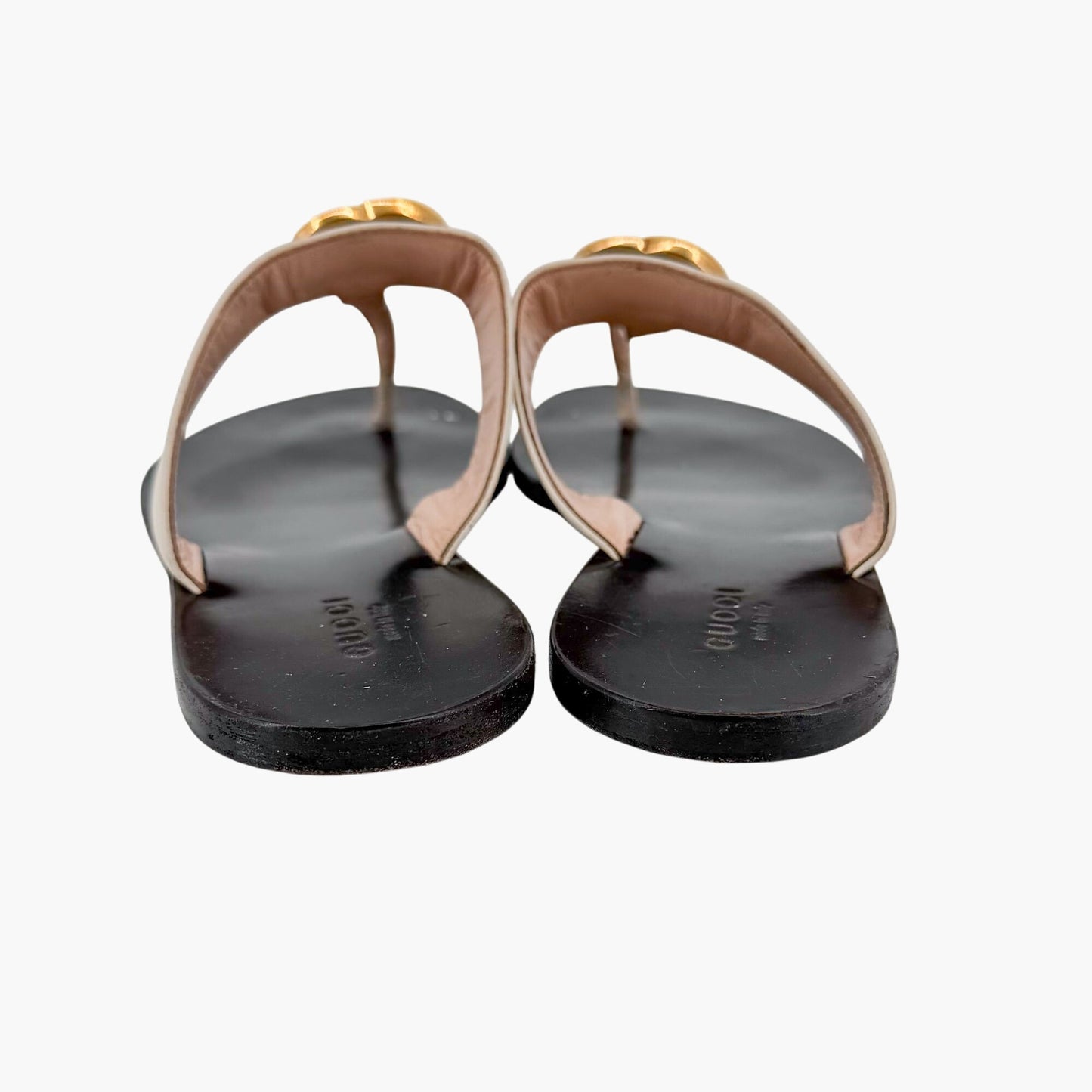 Gucci Marmont GG White Leather Thong Sandals Size 37