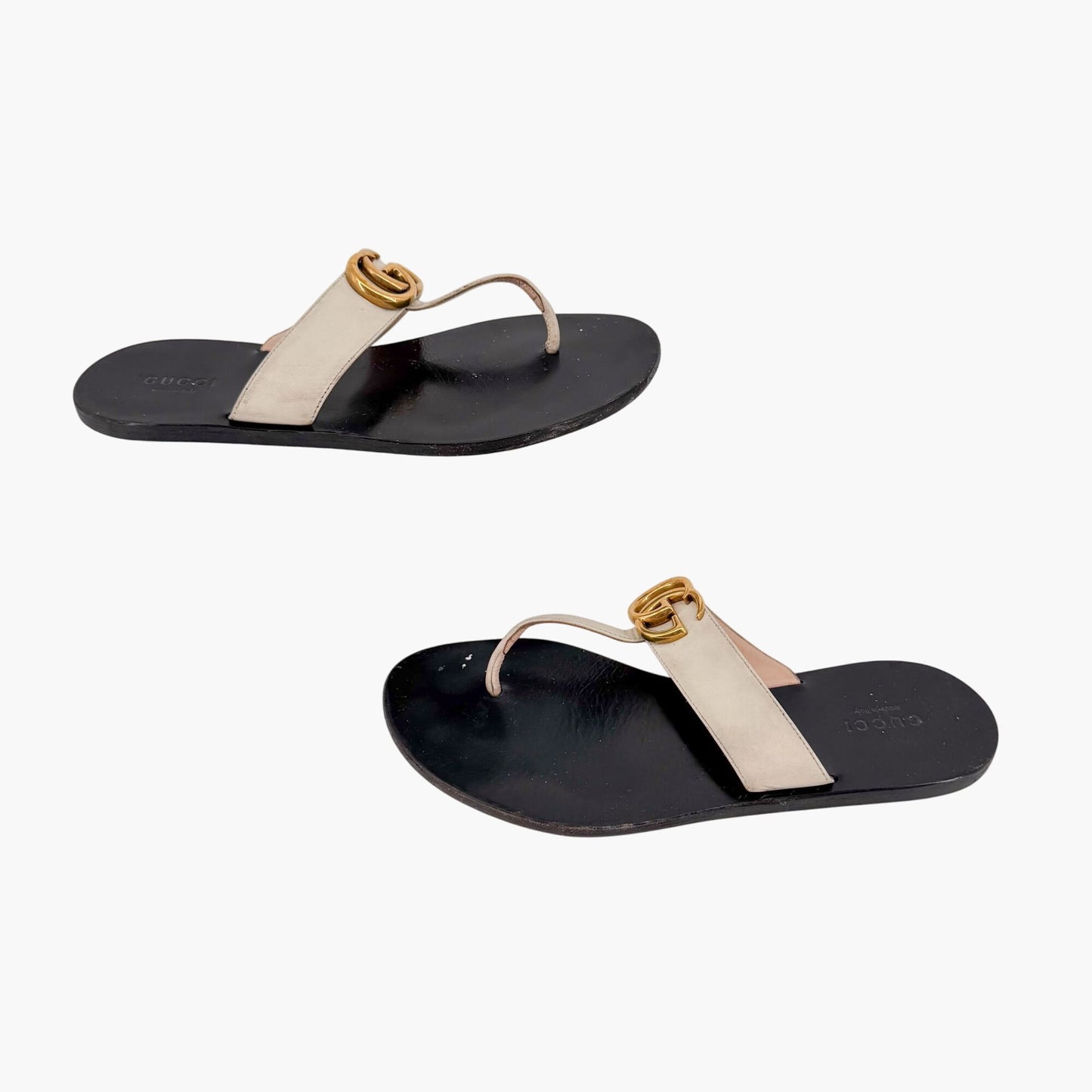Gucci Marmont GG White Leather Thong Sandals Size 37