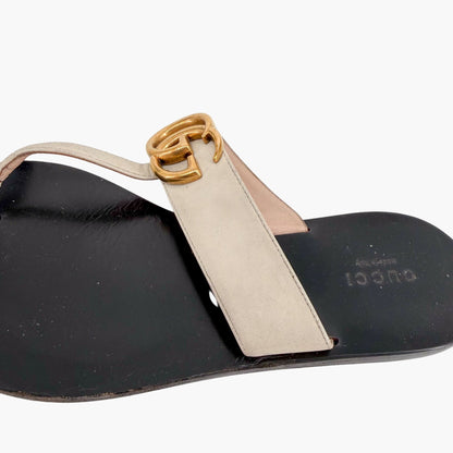Gucci Marmont GG White Leather Thong Sandals Size 37