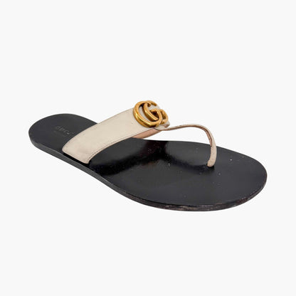 Gucci Marmont GG White Leather Thong Sandals Size 37