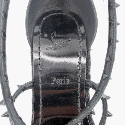 Christian Louboutin Chocazeppa Spike Espadrille Wedge Sandals in Black Leather Size 39