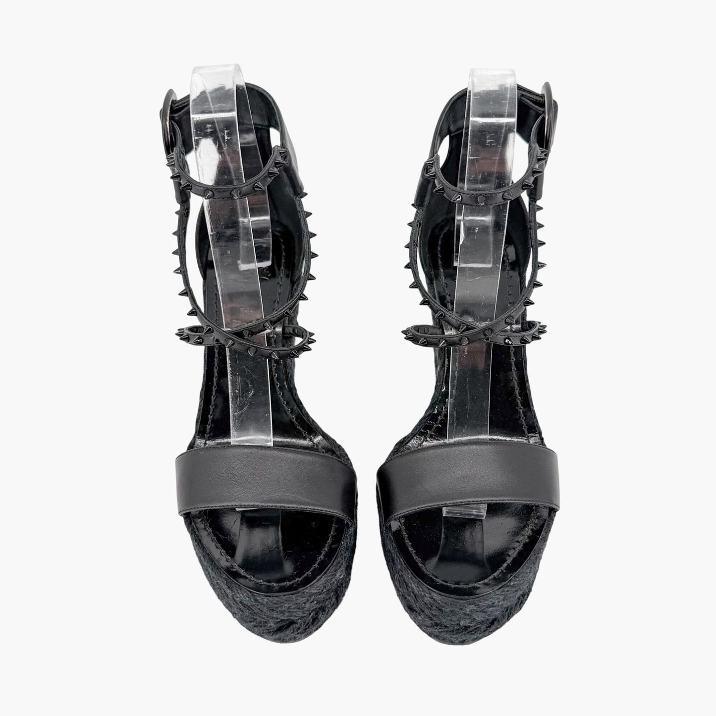 Christian Louboutin Chocazeppa Spike Espadrille Wedge Sandals in Black Leather Size 39